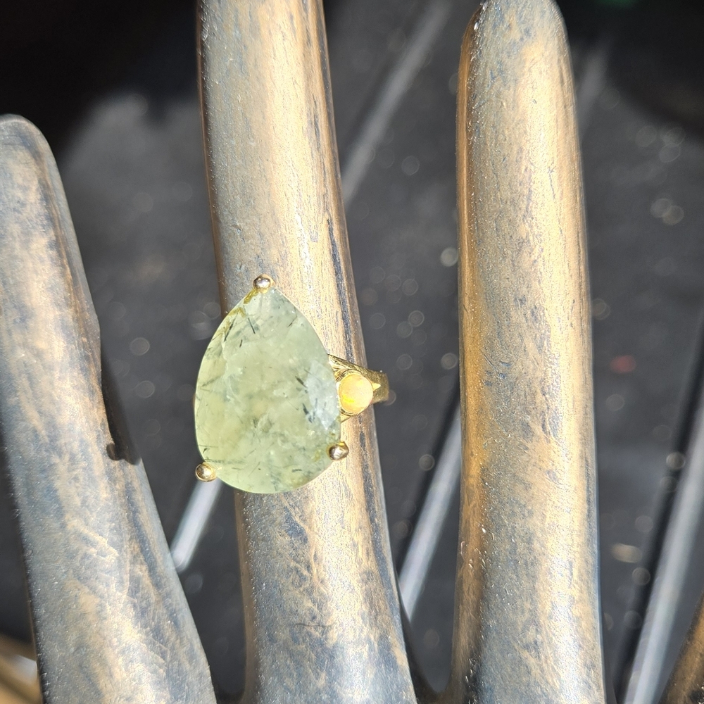 Prehnite & opal sterling & gold Ring sz7.5 - Picture 6 of 15